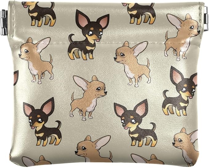 Cute Chihuahua Women's Waterproof PU Leather Coin Purse, Slim Travel Wallet with Zipper - Compact Card Holder & Jewelry Organizer for Cash, Keys, Lipstick