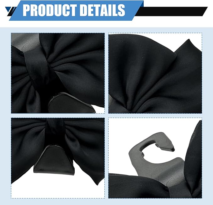 2 PCS Car Seat Headrest Hooks, Cute Bow Hooks Decor, High-Load Hanger for Purses Umbrellas, Car Interior Decoration Accessories for Women, Girls (Black)