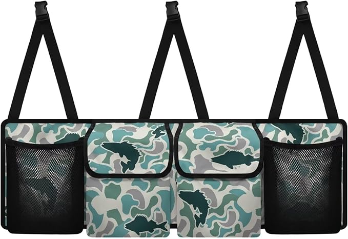 Fish Green Camo Trunk Storage Organizer Waterproof Collapsible Car Storage Bag with 4 Pockets Space Saving Car Trunk Storage Organizer with Lid for Cars Sedans SUVs