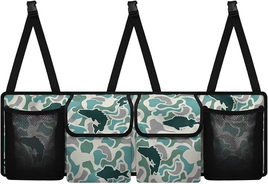 Fish Green Camo Trunk Storage Organizer Waterproof Collapsible Car Storage Bag with 4 Pockets Space Saving Car Trunk Storage Organizer with Lid for Cars Sedans SUVs