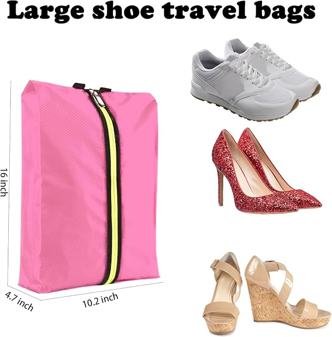Shoe Bags for Travel, Large Capacity Waterproof Portable Shoe Bags with Zipper, Golf soccer cleats Shoe Bag, Multi-Functional Travel Shoe Pouch for Men & Women (Pink)