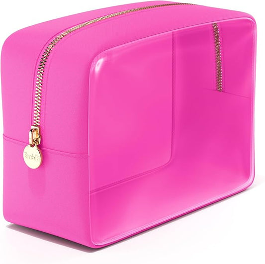 Embla Clear Large Makeup Bag Cute Big Make Up Nylon Pouches Travel Bathroom Bags for Toiletries XL Cosmetic Pouch for Women Girls Extra Large Zipper Toiletry Skincare Organizer Hot Pink