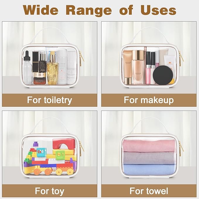 Wedama TSA Approved Toiletry Bag, 2 Pack Clear Makeup Bags with Handles, Quart Size PVC Clear Cosmetic Bags for Women and Men, Carry on Airport Airline Compliant Bag, White