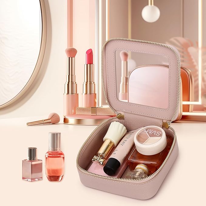 Pinkmik Small Makeup Bag Mini Clear Cosmetic Makeup Case & Toiletry Bag with Zipper Women's Purse Organizer & Car Essentials (Pink, MINI)
