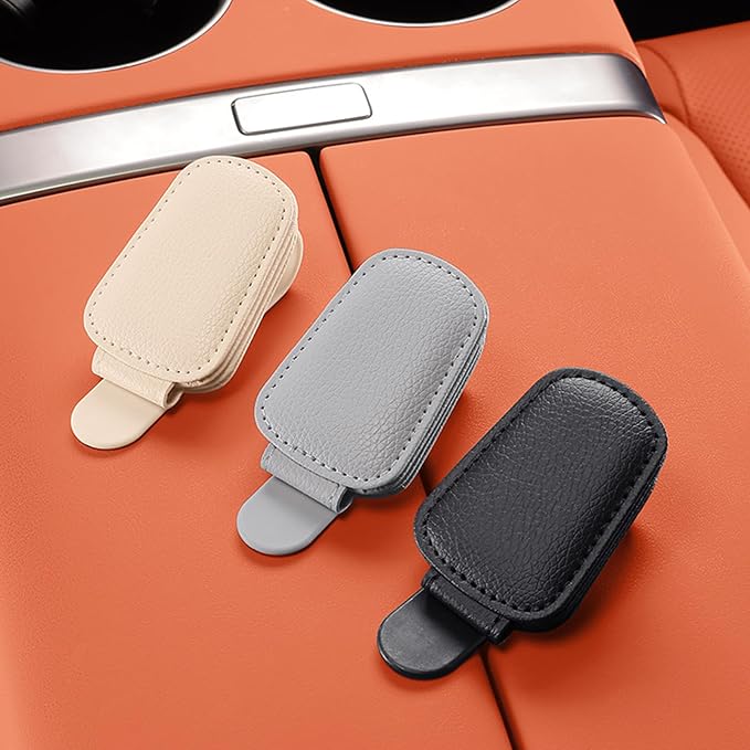 Sunglass Holder for Car Visor, Magnetic Leather Glasses Eyeglass Clip Hanger Clip for Car Truck, Ticket Card Clip for Any Eyeglasses, Gray, 2Pack