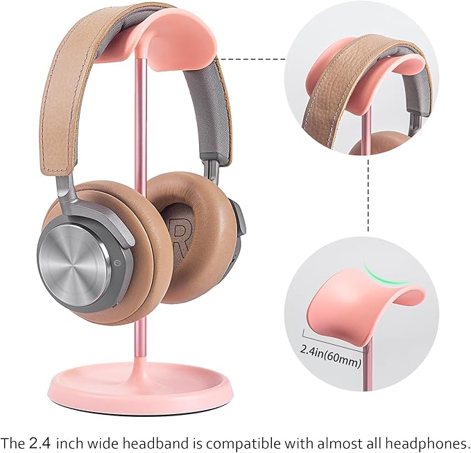 Headphone Stand, Curved Headset Stand with Storage Tray, Heavy Base Gaming Headset Holder for AirPods Max, AirPods Pro, Beats, Bose, Sennheiser, Sony and More (Pink)