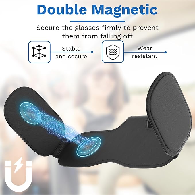 BFXM Sunglass Holder for Car Double Clip, Sunglasses Clip for Car Visor, Magnetic Leather for Car Visor, Cars Sun Visor Ticket Card Clip, Car Accessories