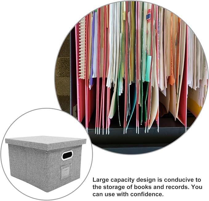 Portable File Organizer with Lid Gray Desktop Document Storage Container for Office and Home Stackable File Storage Container