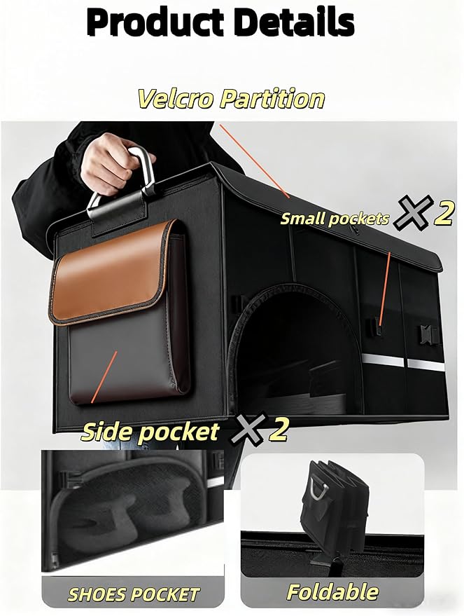 Car Trunk Organizer for SUV, Foldable Car Organizers and Storage with 4 Pocket, 72L Car Accessories with Shoes Compartments and Insulation Cooler Bag，Orange