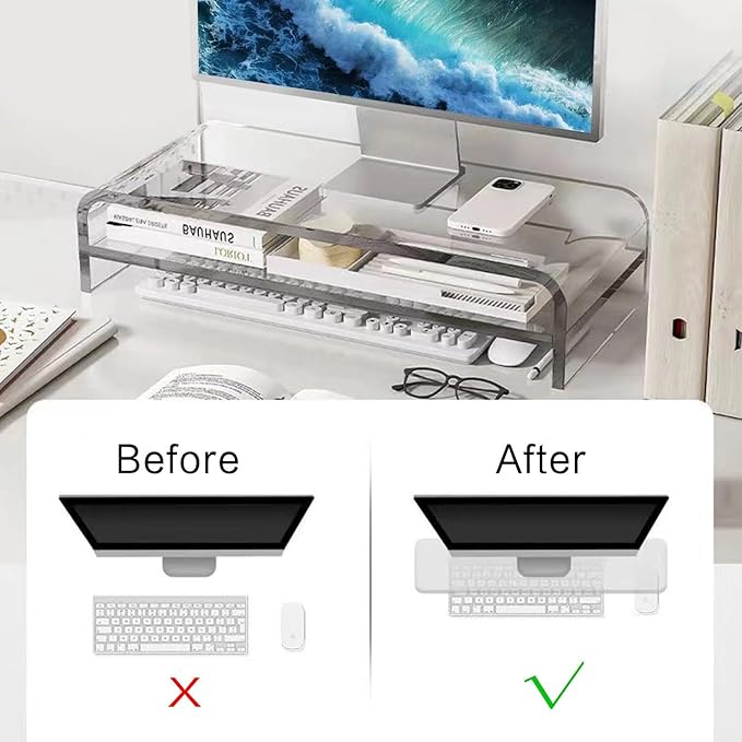Acrylic Monitor Stand, 2 Tier Computer Monitor Stand Riserï¼?6 inch Acrylic Computer Monitor Stand Riser for iMac, PC, Desktop, Laptop, TV Screen with Extra Storage Space Home Office