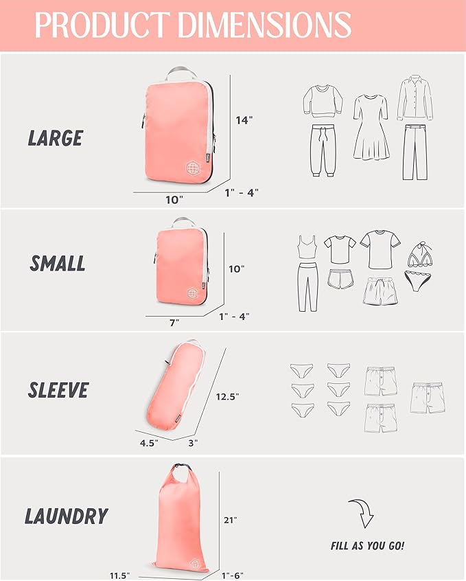 Compression Packing Cubes for Travel, 6-Piece Lightweight Packing Cubes Set for Carry-On Luggage & Backpacks – TRIPPED Travel Gear (Coral Bloom)