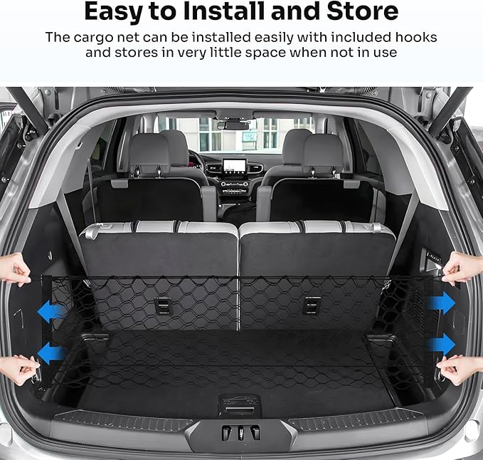Canvcle Trunk Cargo Net for 2020-2026 Ford Explorer Accessories Envelope Style Mesh Trunk Net Organizer and Storage Stretchable Adjustable Elastic Nylon Rear Cargo Netting with Hooks