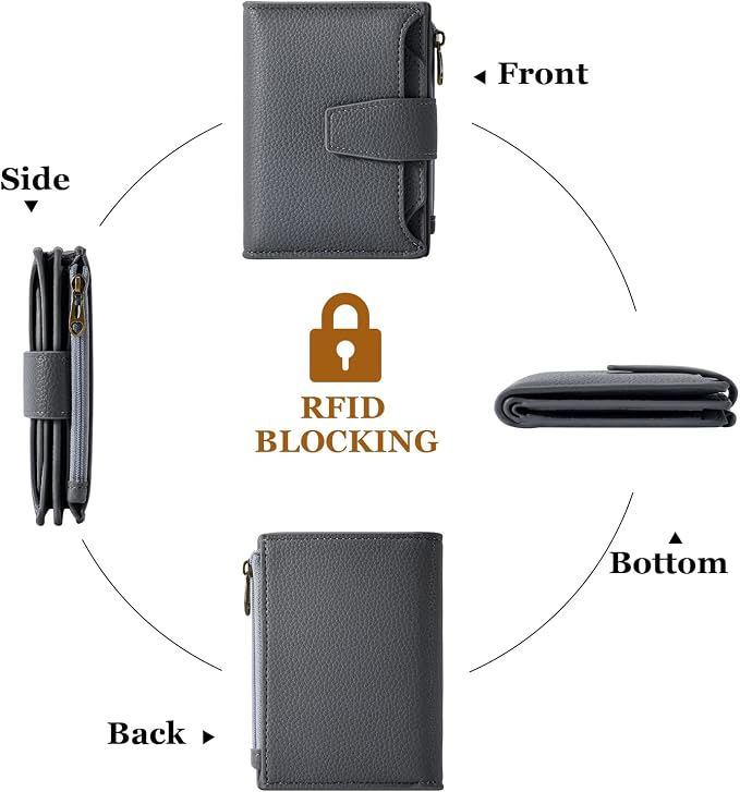 Airkit Small Wallet Women RFID Blocking Soft Leather Bifold Compact Card Holder Wallet for Women with Zipper Coin Pocket 4 ID Window