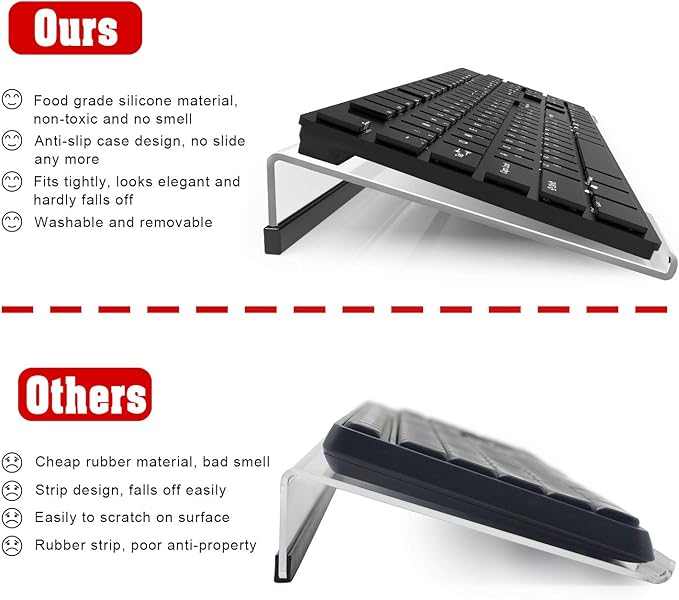 KOTEMON Acrylic Tilted Computer Keyboard Stand for Ergonomic Typing, Keyboard Tray Holder with Silicone Non-Slip Case, Clear
