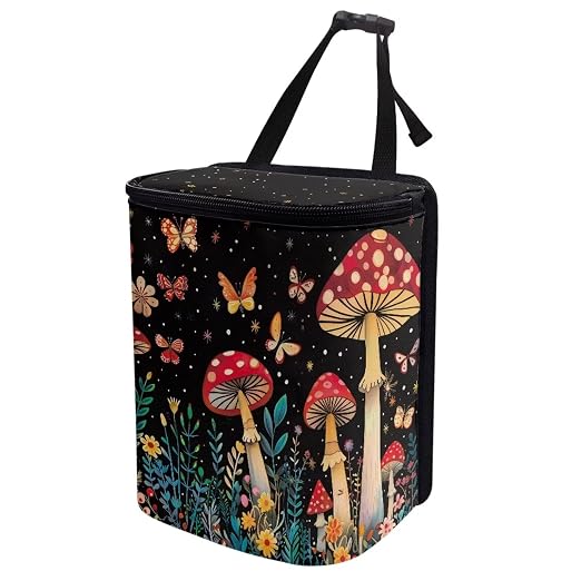 Butterfly Mushroom Car Trash Can with Lid car Accessories Leak Proof Car Trash Bag Hanging Car Garbage Can Multipurpose Storage Container for Back Seat Road Trip