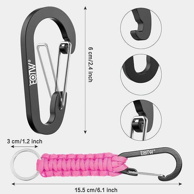 EOTW Carabiner Keychain,Paracord Keychain Small Aluminum Clip D Ring for Camping, Hiking, Fishing, Or As A Key Organizer