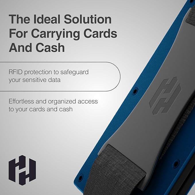 Hayvenhurst Wallet for Men - Slim RFID Blocking Metal Wallet with Cash Strap, Minimalist Front Pocket Credit Card Holder, Small Mens Wallet