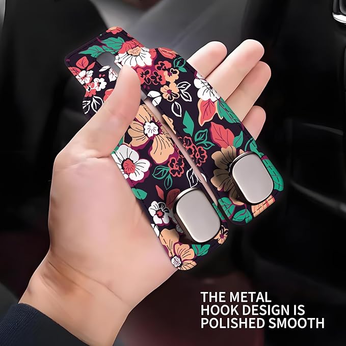Car Seat Headrest Hook, Universal Leather Cute Hanger Holder Hook, Storage Organizer Interior Accessories for Purse Bags Handbag Colorful Boho Flowers