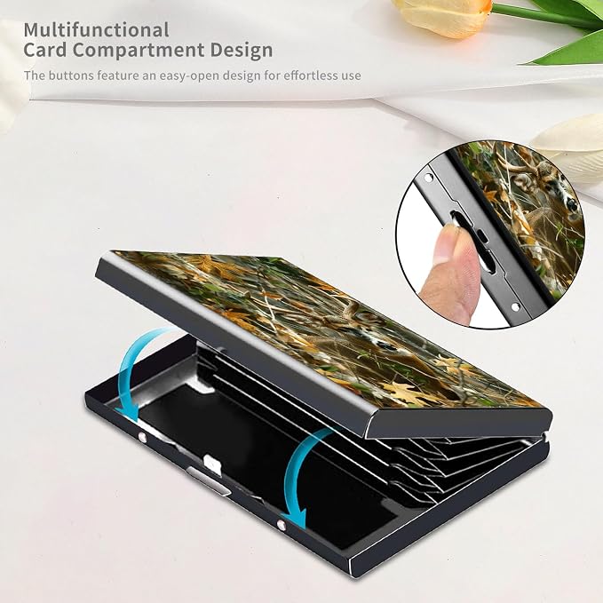 RFID Metal Wallet Credit Cards Holder Slim Mini Business Card Holder Metal ID Case Gift for Men Women,Camouflage Deer