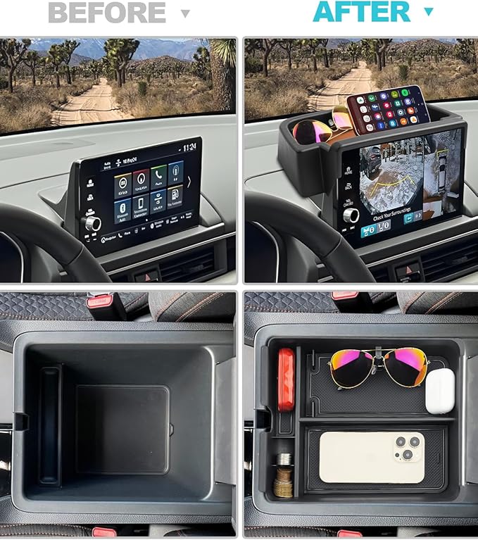 CDEFG 4PCS for 2023-2025 Honda Pilot Center Console Organizer 9-Inch Screen Organizer for 2023-2025 Honda Pilot Accessories Cup Holder Behind-Screen Dash Armrest Hidden Storage Box