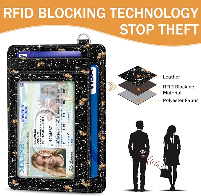Yonlevres Mushroom Credit Card Holder Slim Wallet, RFID Wallet Women Front Pocket Small Card Holder, Travel Funny Cute Thin Card Case with ID Window PU Leather RFID Blocking Card Organizer Gifts Girls