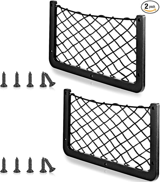 Frienda 2 Pcs Car Storage Net Bag, ABS Plastic Framed Mesh Net Holder, Phone & Cargo Organizer with Screws for Auto, Rv, Boat, Truck Pocket Storage (14 x 7.3 Inch)