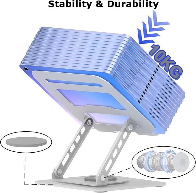Adjustable Laptop Stand, 360 Rotating Computer Riser, Stable Base Stand Holder for MacBook Pro/Air Notebook up to 16 Inches, Silver