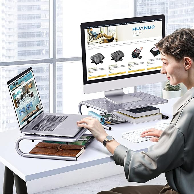 HUANUO Monitor & Laptop Stand - Metal Vented Riser for Screen, Laptops, Printers - Home & Office