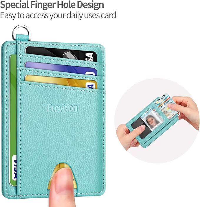 EcoVision Slim Minimalist Front Pocket Wallet, RFID Blocking Credit Card Holder Wallet with Detachable D-Shackle for Men Women