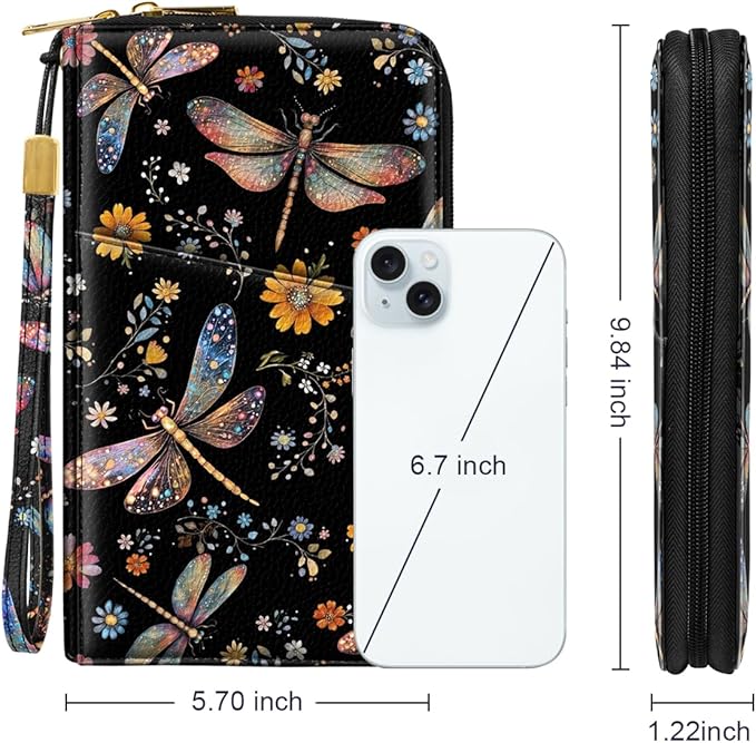 Family Passport Holder Wallet RFID Blocking Document Organizer PU Leather Mulit-purpose Travel Wallet Credit Cards Case for Women Men, Dragonfly