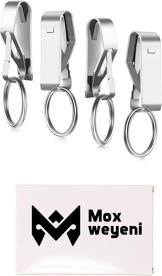 Moxweyeni 4 Pieces Belt Key Clip Key Holder Security Metal Keychain Clip Ring for Men Home Office Supplies(Silver)