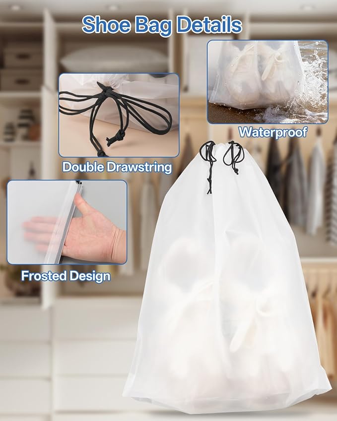 Teskyer 20 Pack Shoe Bags for Travel – Transparent, Waterproof, Portable Shoe Storage for Packing (15.7" x 11.8") – Travel Essentials for Men & Women