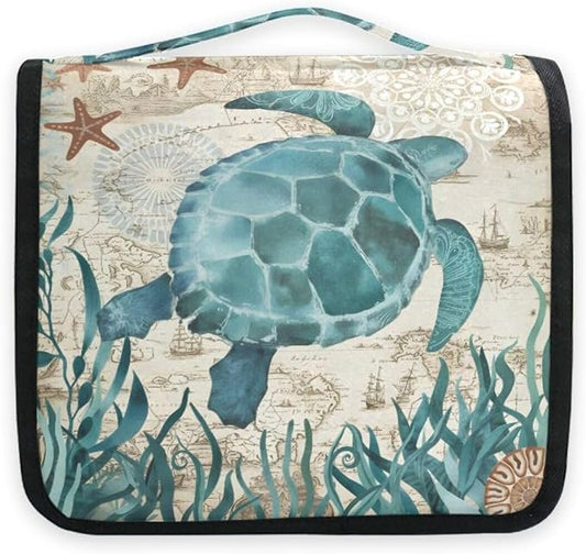 senya Hanging Travel Toiletry Bag Kit Makeup Case Cosmetics Organizer for Men Women (Sea Lives Turtle Coral)