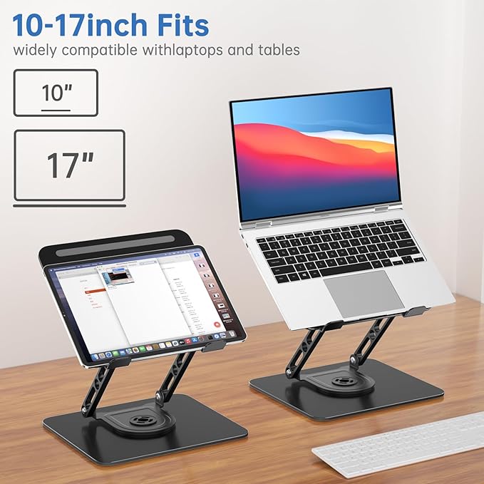 Laptop Stand for Desk Adjustable Computer Stand with 360 Rotating Base Ergonomic Laptop Riser Mount for Desk Foldable Protable Computer Desk Fits with MacBook Pro Air,