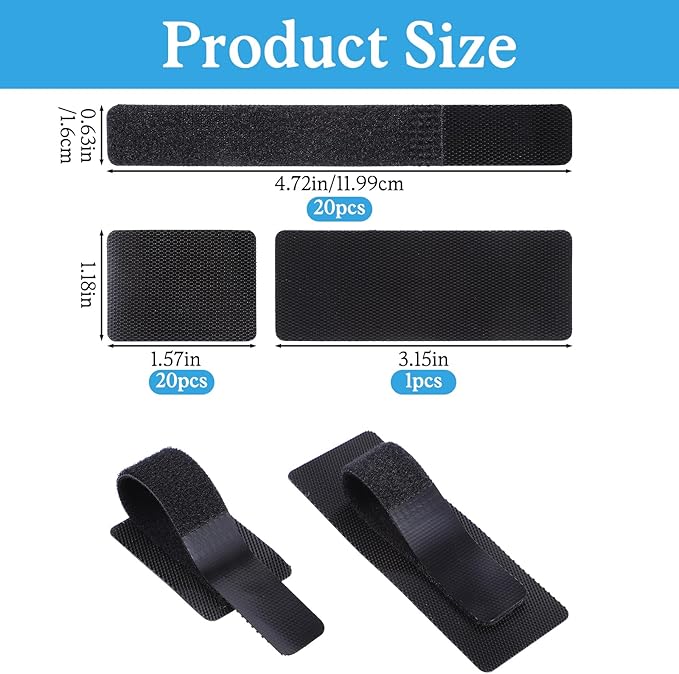 cobee 41 Pcs Cable Management Under Desk, Hook and Loop Cable Ties Self Adhesive Cables Clips Straps, Adjustable Cord Holder Up to 15 Cord for TV Laptop Desktop