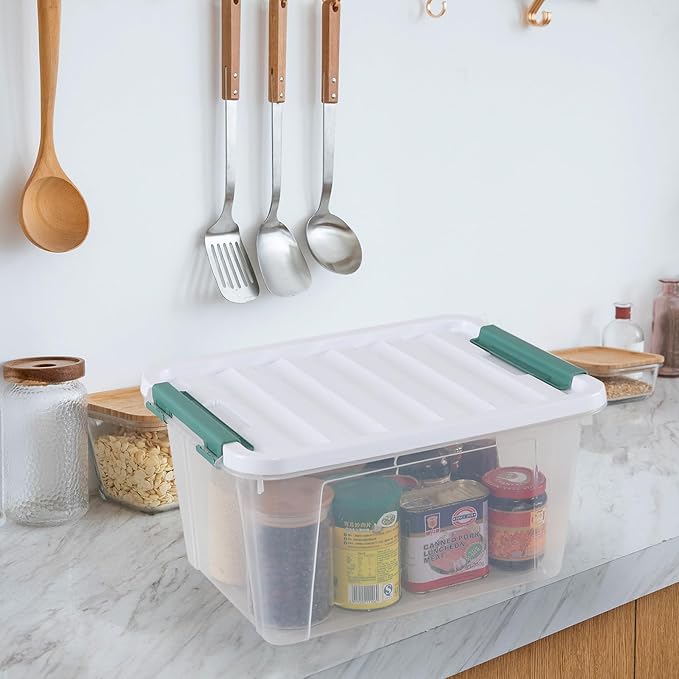 Jekiyo 4 Packs Large Latching Container Box, 20 Quart Plastic Storage Bin