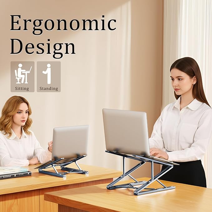 Dual Layer Laptop Stand Riser for Desk,Ergonomic Foldable Computer Stand,Aluminum 7+8 Gear Adjustable Notebook Holder,Ventilated Cooling Notebook Mount Up for 18in Laptop & Tablet