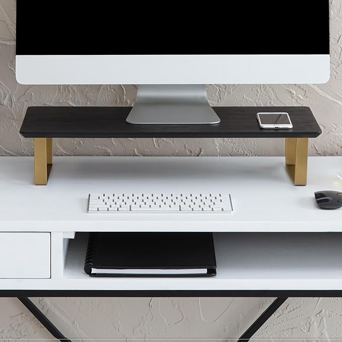 Anji Mountain Monitor Stand - Desktop Organizer & Laptop Riser, Ergonomic Monitor Riser, Space-Saving Monitor Stand for Desk, Durable Construction, Easy Assembly, Ideal for Home & Office,Black