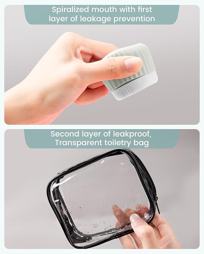 Mrsdry Travel Containers for Toiletries 4 Pack, TSA Approved Travel Size Toiletries, Travel Size Containers, With Clear Bag Leak Proof Silicone Jars, Travel Essentials Creams Jars Carrying Small Items