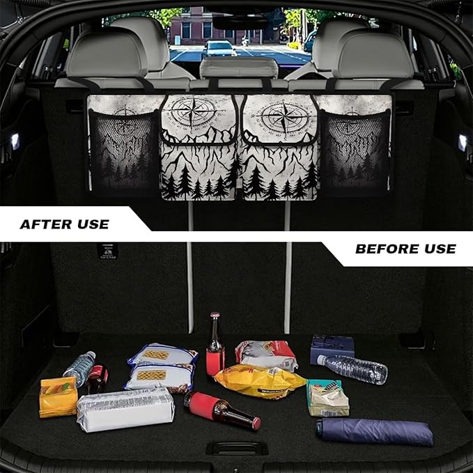 Compass Mountain Car Trunk Organizer Large Capacity Car Organizer SUV Backseat Hanging Auto Storage Bag with Lids Collapsible Cargo Storage Not Easy to Fade Machine Washable
