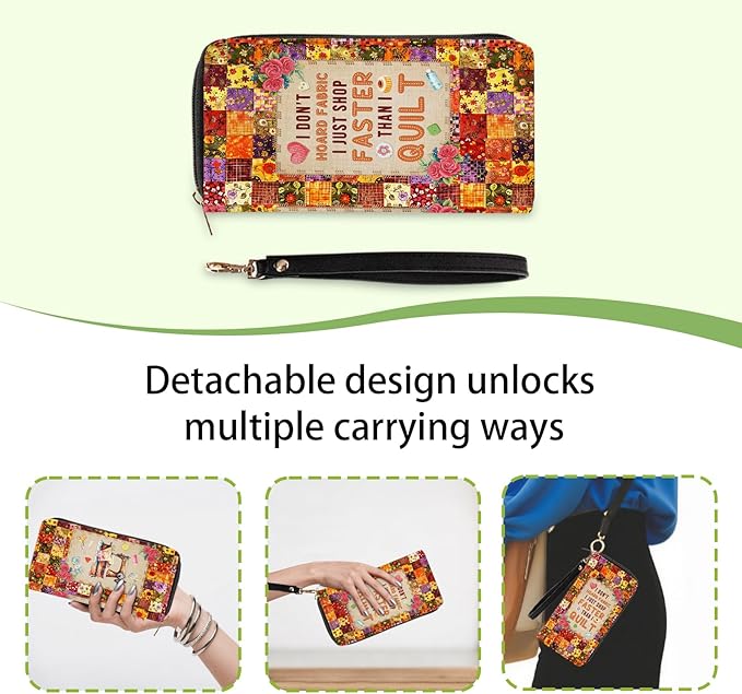 Quilting & Sewing Lover Wallet for Women - Slim PU Leather Womens Wallet with Cash Zipper Coin Purse, Credit Card Holder Wallets, Wristlet Wallets for Female Crafter & Quilter (Sewing Enthusiast Gift)