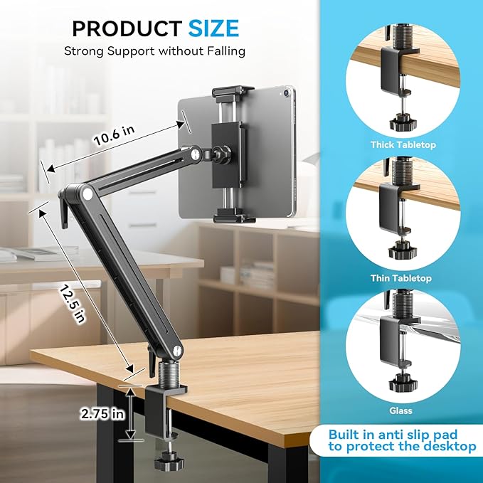 Jakeko Magnetic Portable Monitor Stand 15.6" - up to 16" 18.5" 22 inch Tablet Holder for iPad VESA Mount 75mm for Desk Adjustable Foldable 360° Swivel (Up to 16.5'')