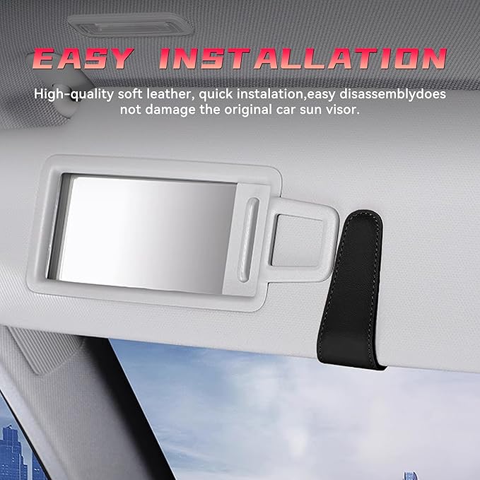 2PCS Sunglasses Holders for Car Sun Visor, Leather Eyeglasses Hanger Mounter, Magnetic Glasses Holder and Ticket Card Clip, Universal Auto Interior Accessories (Carbon Fiber, 1PCS)