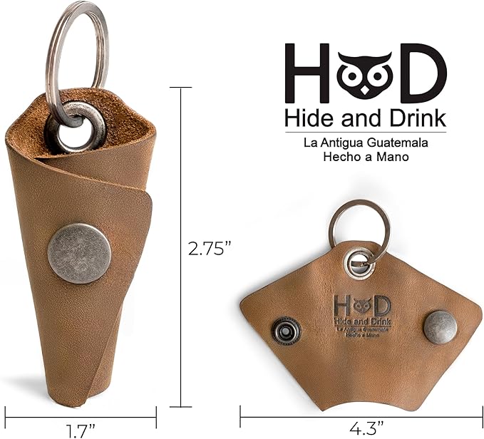 Hide & Drink Full Grain Leather Wrap Keychain, Organizer Snap Closure, Key Ring Cover, Silencer Sleeve Key Holder for Men