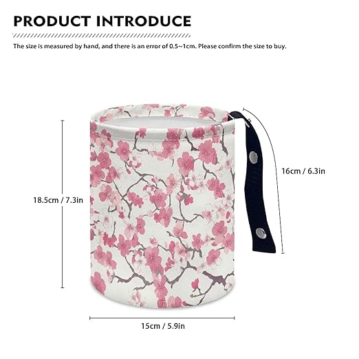 Car Rubbish Bin Portable Waste Basket Can Foldable Auto Waste Storasge Bag Holder with Adjustable Strap for Camping, Travelling, Picnic, Plum Blossom