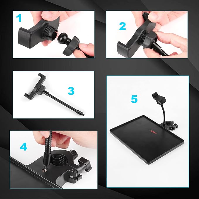 Mr.Power Microphone Stand Plastic Tray with Phone Holder, Mic Stand Clamp-On Rack Tray Holder for Most Mic Stands, for Stage, Live Streaming, Concert Performance, Karaoke (10.6" x 8") (Large)