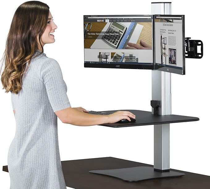 Victor Dual Monitor Electric Standing Desk Workstation, Height Adjustable Sit-Stand Converter with Dual Monitor Support, 28??x 23??Work Surface (DC450)