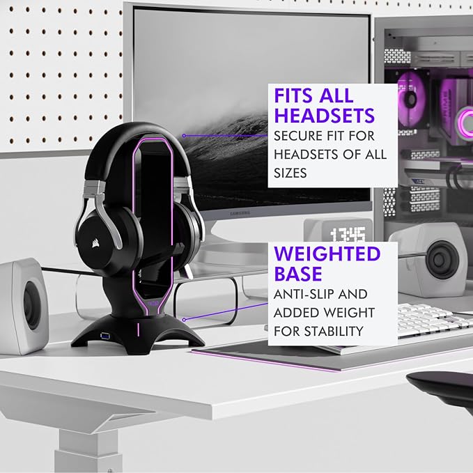 Tilted Nation Gaming Headset Stand | RGB Headphone Stand for Desk with Mouse Bungee and USB Hub (Cool and Clean Setup) Gaming Headset Holder - Perfect Gamer Gift Accessory
