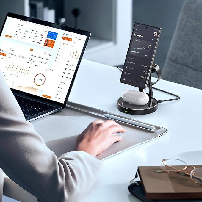 Wireless Samsung Charger | 3-in-1 Charging Station for Samsung Galaxy S25/S24/S23/S22 and Apple Watch 7/6/5/AirPods | MagSafe Charger for iPhone 16/15/14/13/12 |Compatible with Apple Watch and AirPods
