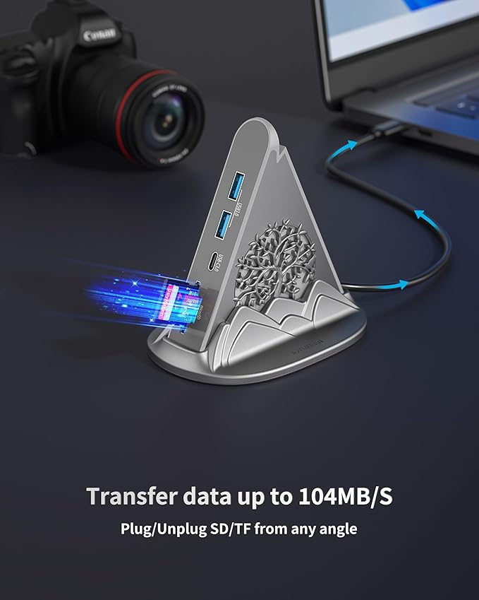 USB C Hub, 8 in 1 vertical Laptop Docking Station, USB C HUB for Laptop with 4K HDMI, 100W Power Charging, 5Gbps Type C 3.0, 3xUSB A 3.0 & RGB Lighting, SD/TF Slot for MacBook Air/Pro, iPad, iPhone 17